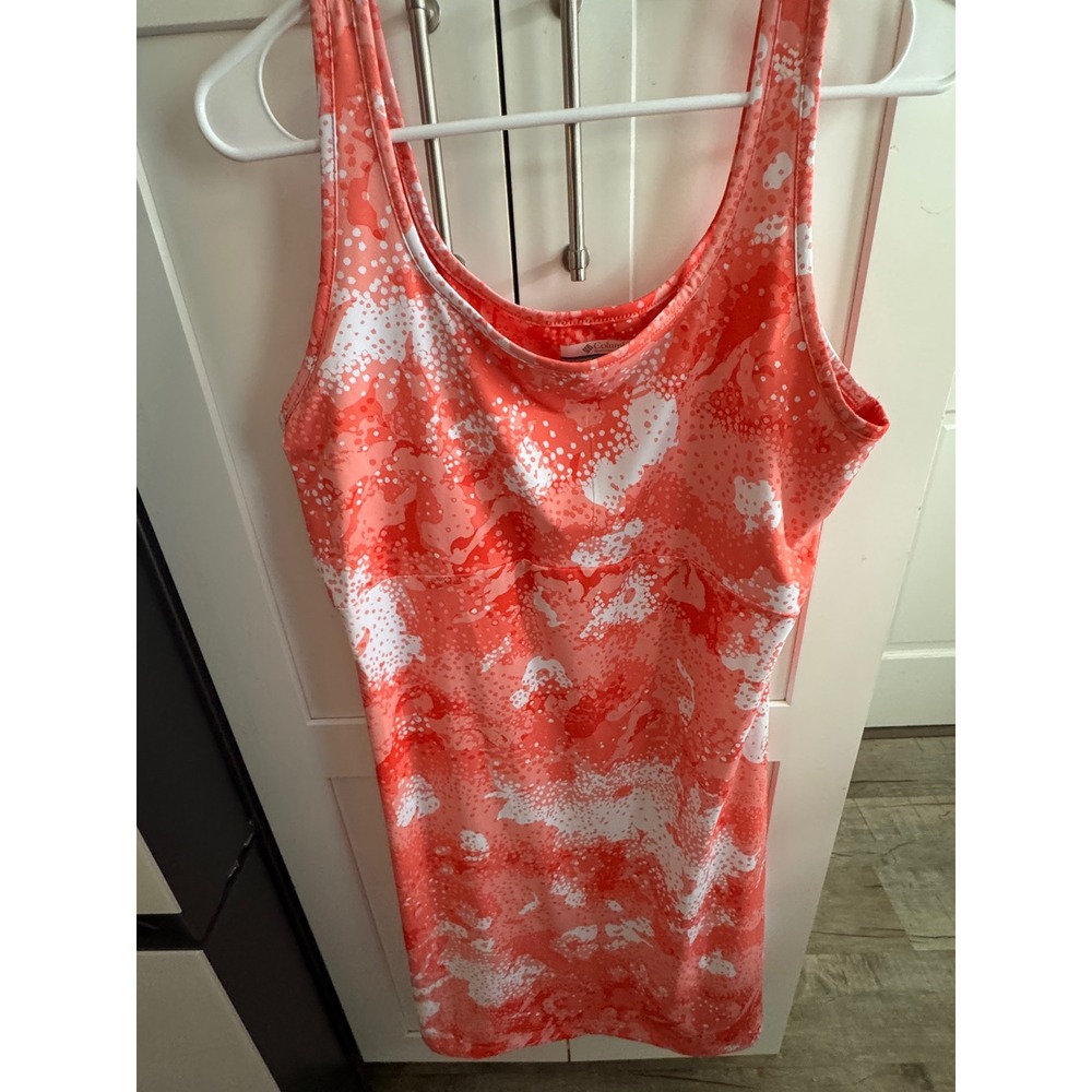 Columbia PFG Freezer III Dress Wom‎ XL Coral White Abstract Performance Fishing